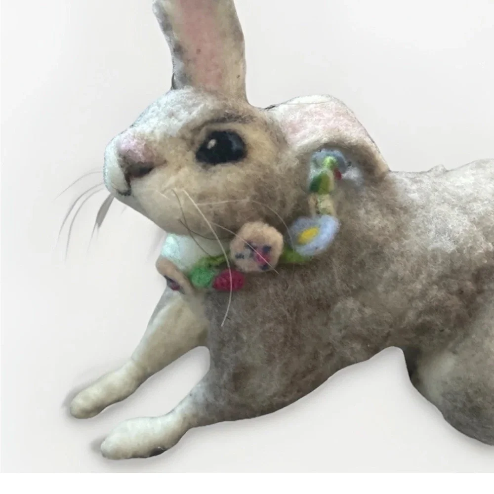 Needle Felted Rabbit Handmade Wool Bunny Sculpture Fiber Art Easter 12” OOAK
